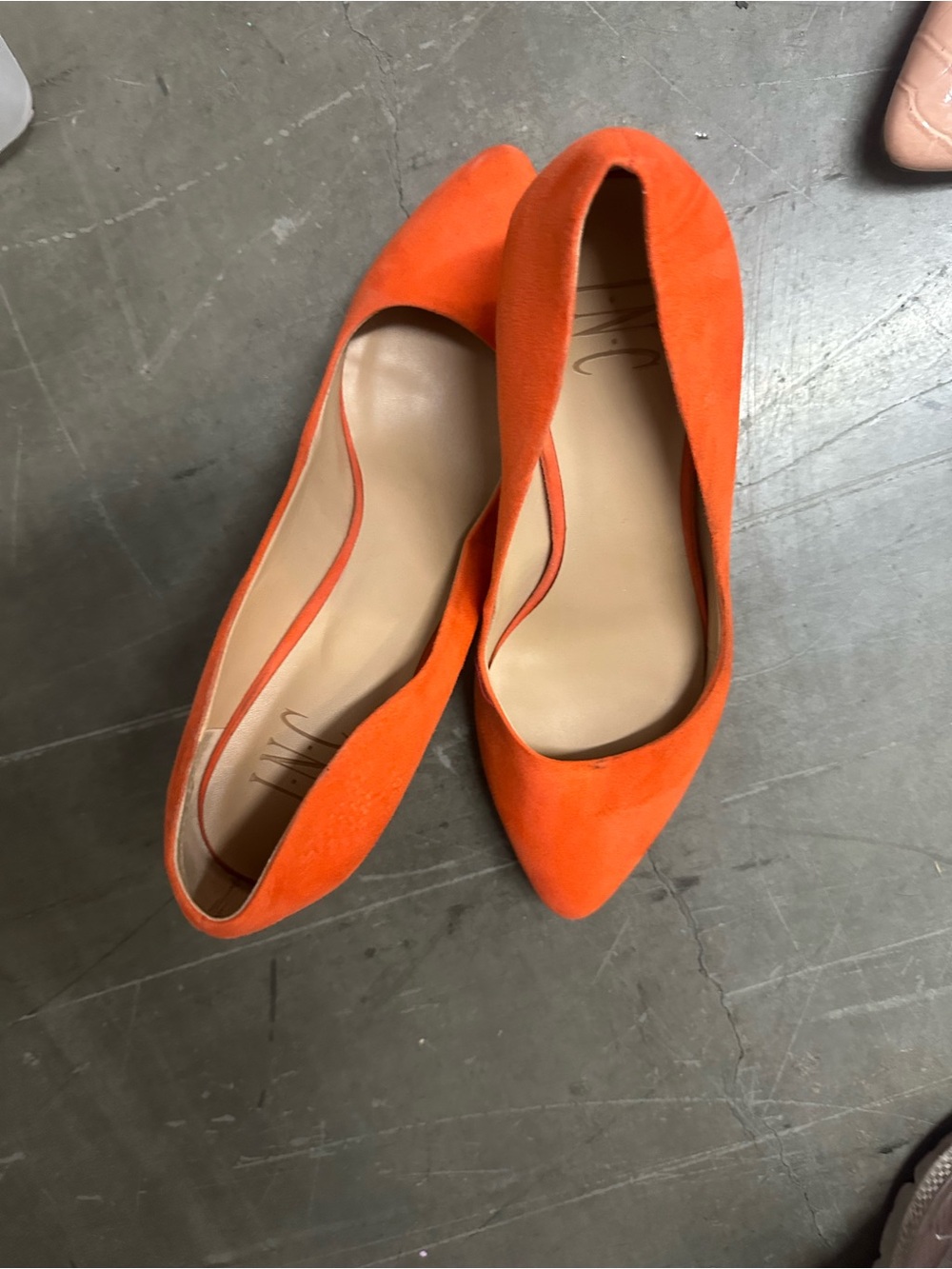 INC International Concepts Orange Suede Pointed-Toe Flats